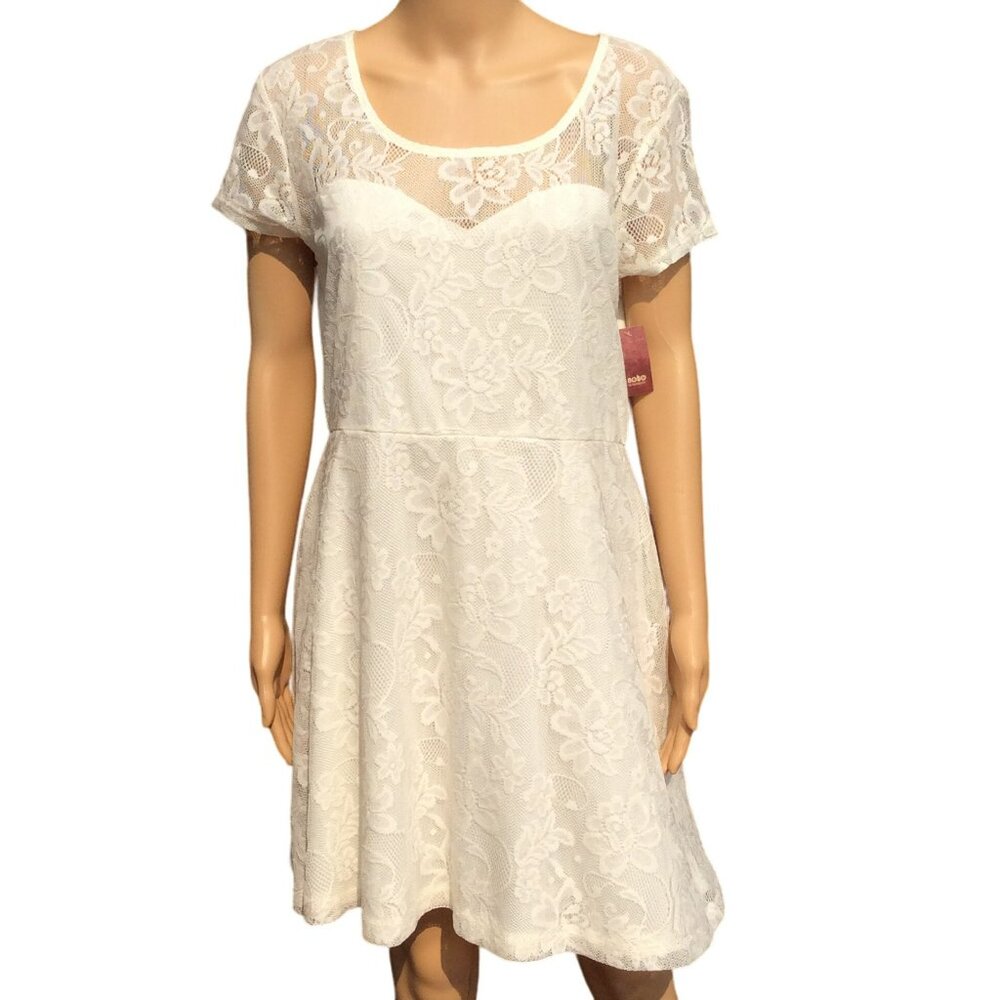 Off White Junior Size XL 15-17 Floral Lace Overlay Dress Beachy Flowy Feminine